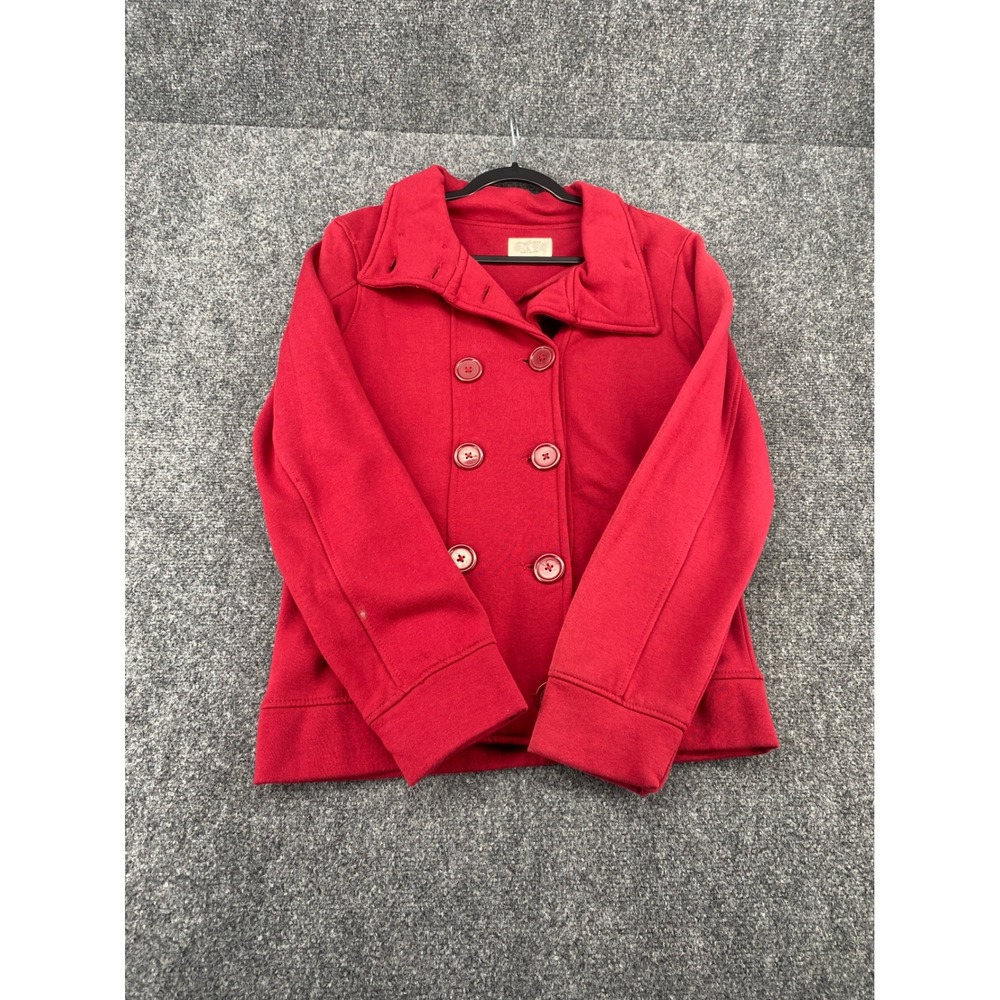 West Loop Pea Coat Jacket Womens Large Red Double Breasted Jersey Knit Casual L